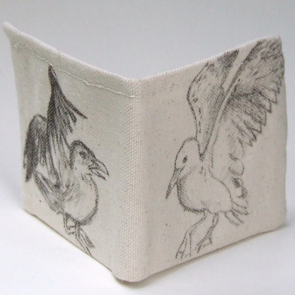 Wallet bifold canvas hand drawn birds sea gulls - Picture 1 of 6
